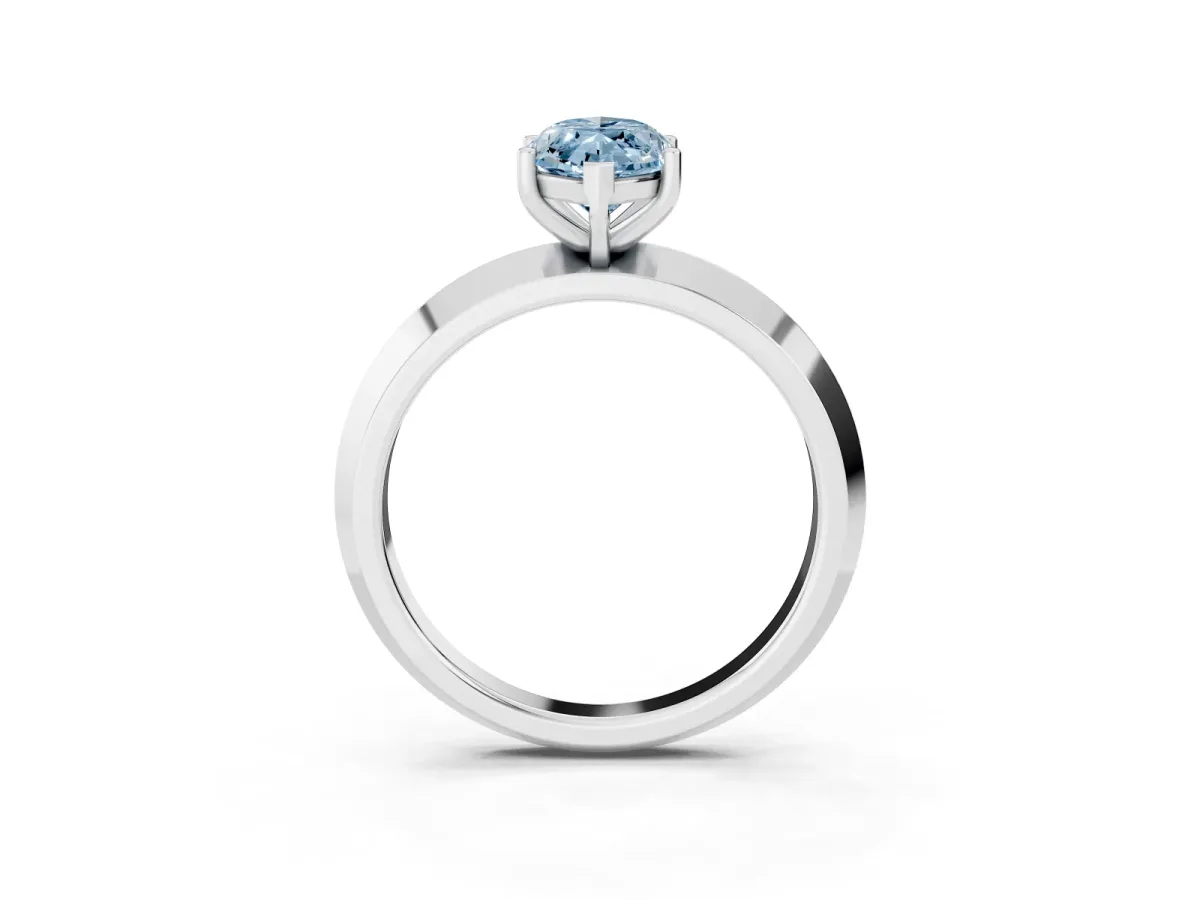 Fancy Blue Marquise Cut Cut Solitaire Engagement Ring with Flat Band and Four-Prong Setting Platinum