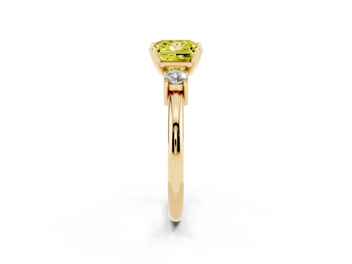 Fancy Yellow Three-Stone Princess Cut Cut Diamond Solitaire with Prong Setting and Classic Band Yellow gold