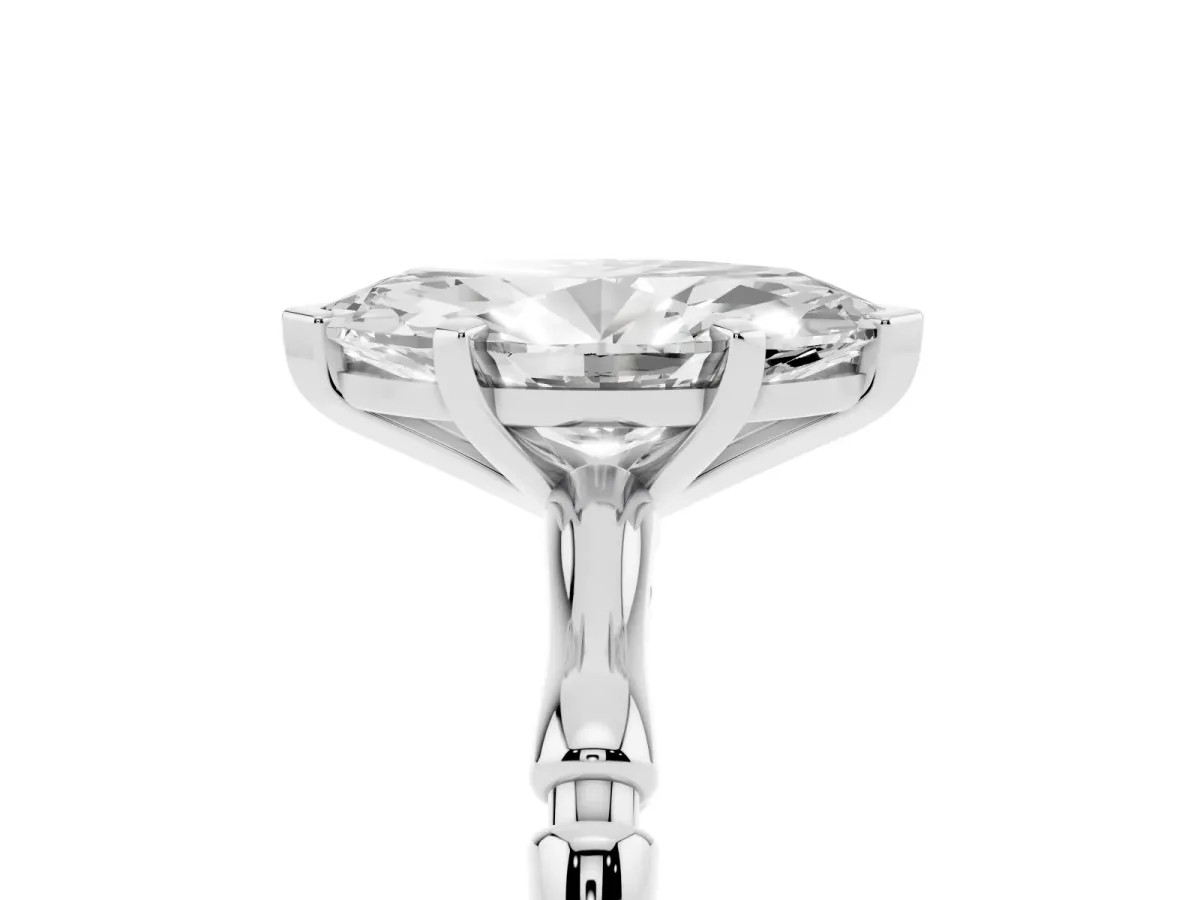 Marquise Cut Solitaire Diamond Ring with Bamboo Band and Four-Prong Setting Silver