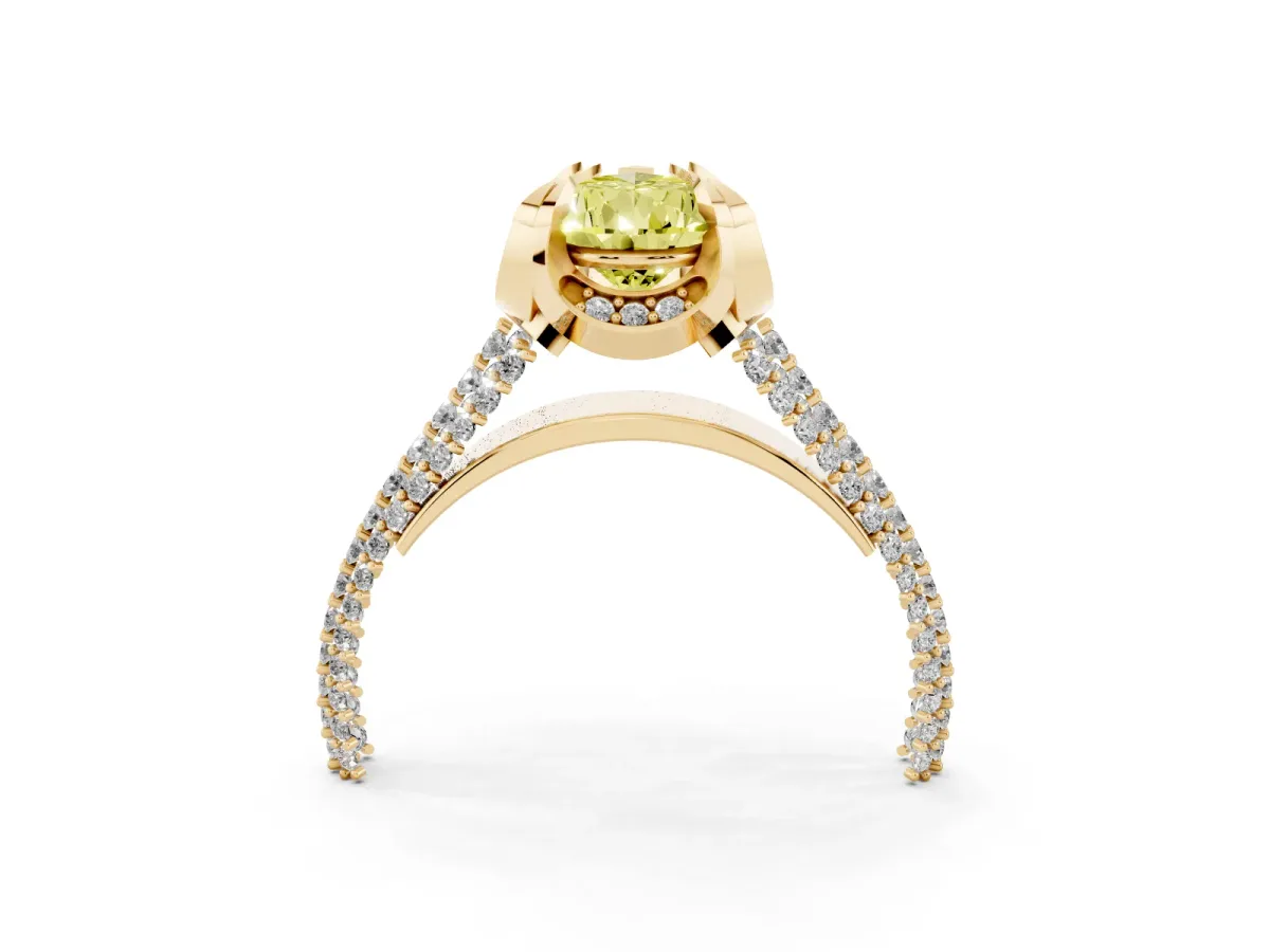 Fancy Yellow Pear Cut Solitaire Pave Split Shank Ring with Four-Prong Setting Yellow gold