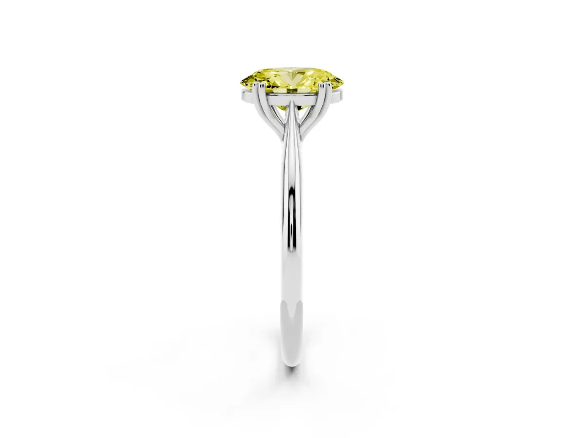 Fancy Yellow Oval Cut Solitaire Diamond Ring with Six-Prong Setting and Classic Band Silver