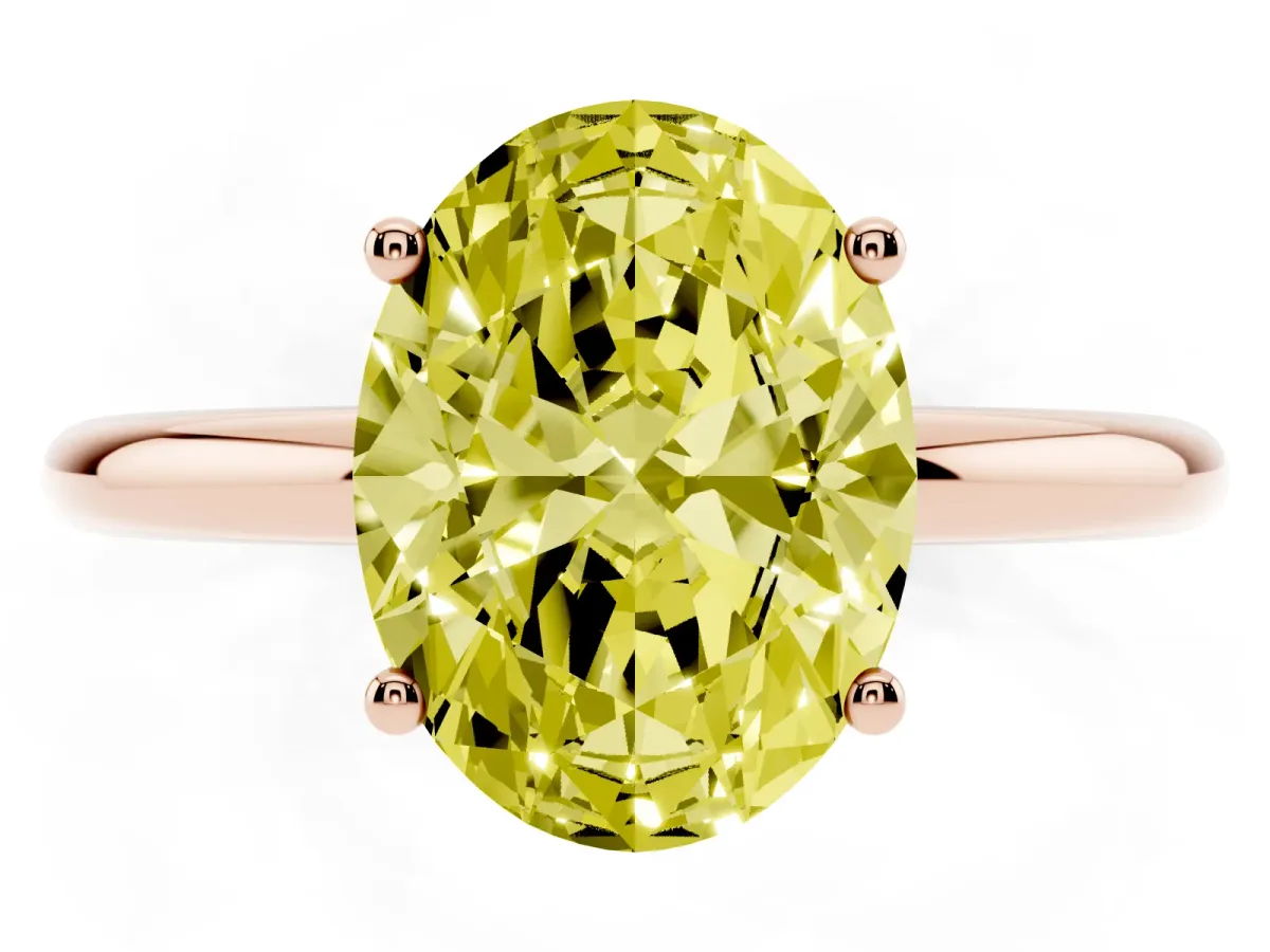 Fancy Yellow Oval Cut Cut Solitaire Engagement Ring with Four-Prong Setting and Classic Band Rose gold