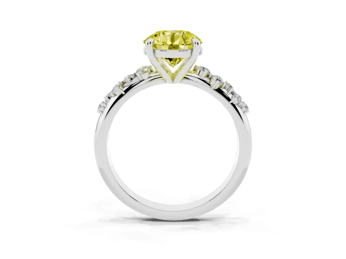 Fancy Yellow Round Cut Cut Diamond Vine Band with Four-Prong Setting Platinum