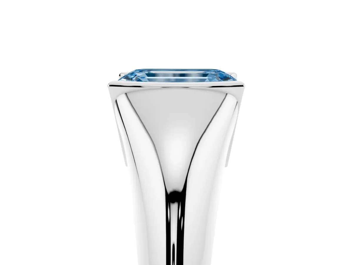 Fancy Blue Emerald Cut Solitaire Tension Set Diamond Ring White gold