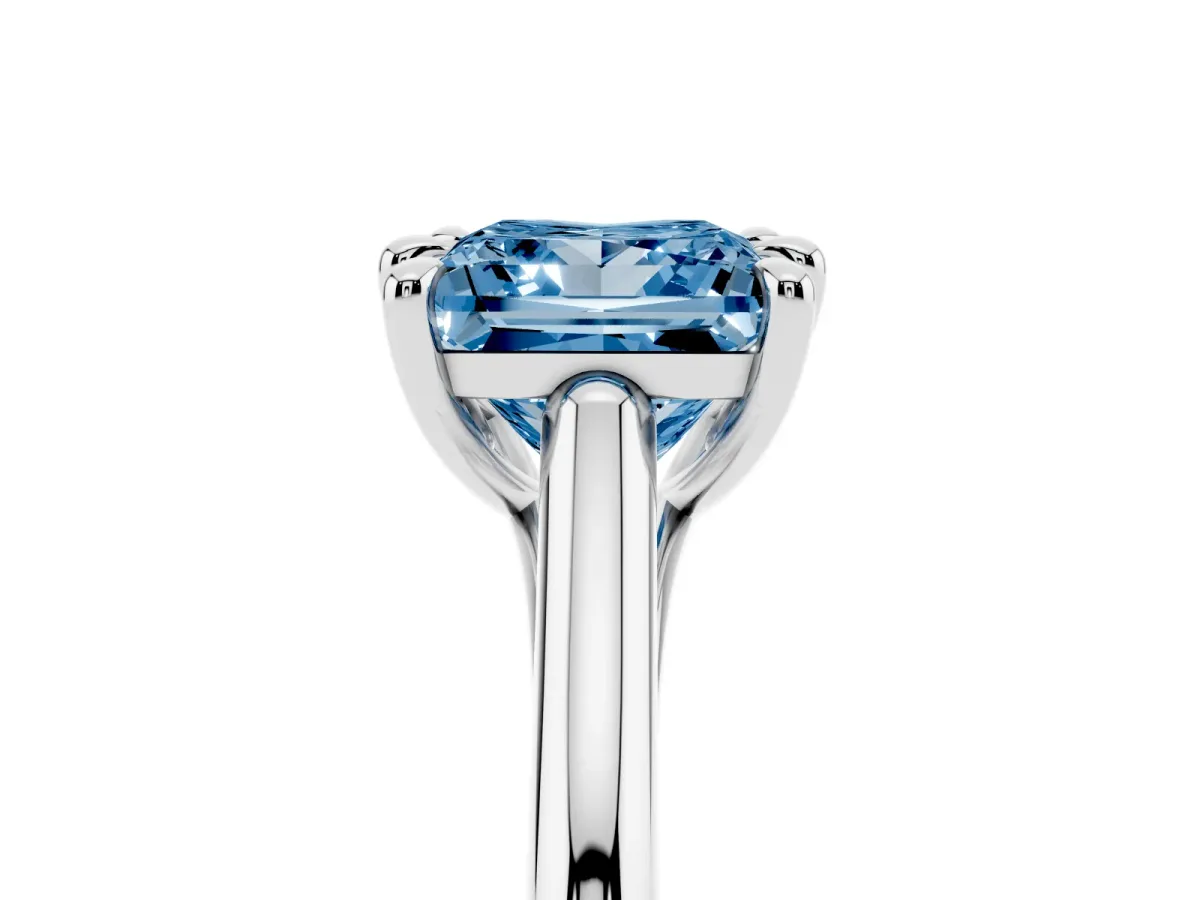 Fancy Blue Princess Cut Solitaire Engagement Ring with Six-Prong Setting and Classic Band Platinum