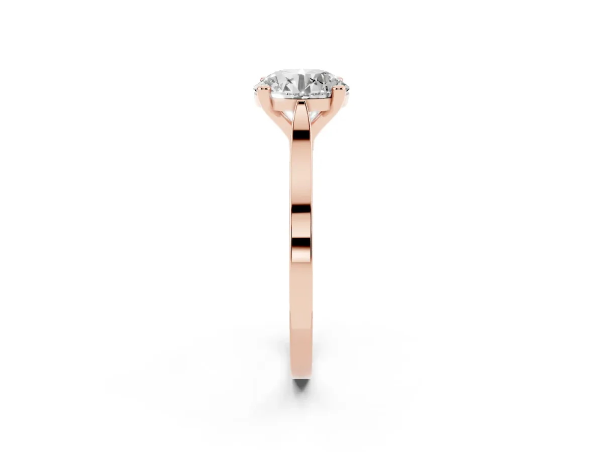 Round Cut Solitaire Diamond Ring with Four-Prong Setting and Tapered Band Rose gold