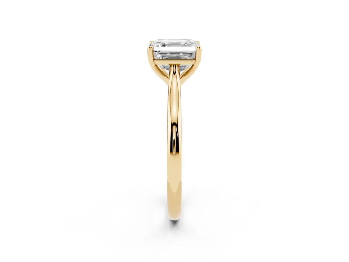 Asscher Cut Cut Solitaire Ring with Cathedral Band and Four-Prong Setting Yellow gold
