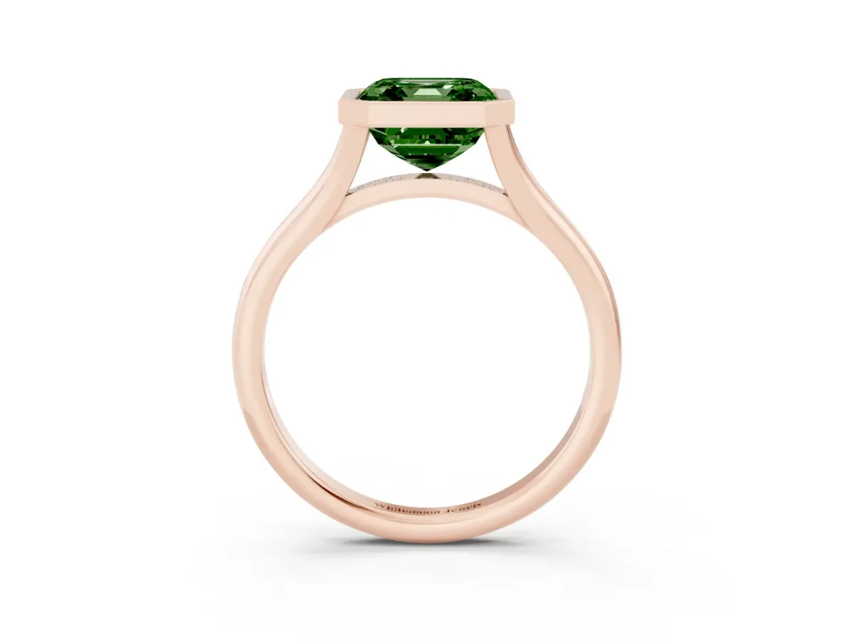 Fancy Green Bezel Set Asscher Cut Cut Solitaire Ring with Tapered Band Rose gold