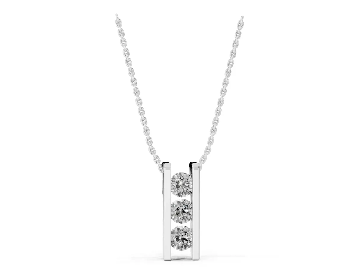 Vertical Channel-Set Round Diamond Bar Pendant White gold