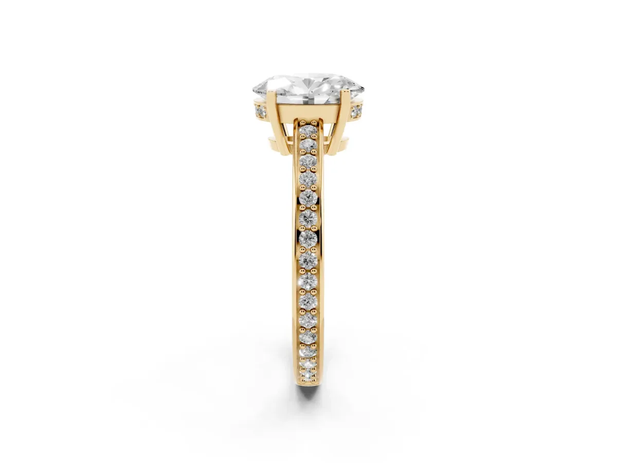 Oval Cut Solitaire Pavé Band Prong Setting Ring Yellow gold