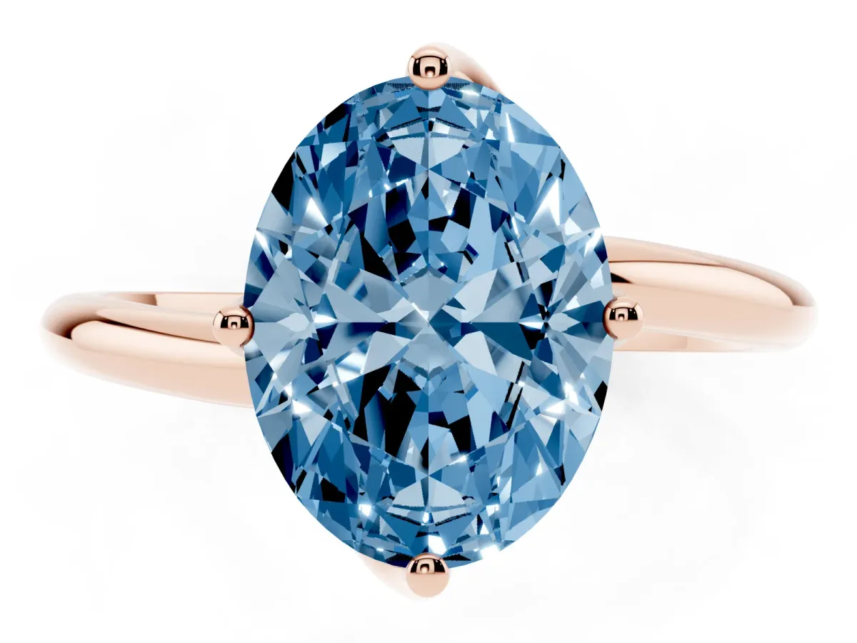 Fancy Blue Oval Cut Diamond Solitaire Engagement Ring with Four-Prong Setting and Classic Band Rose gold