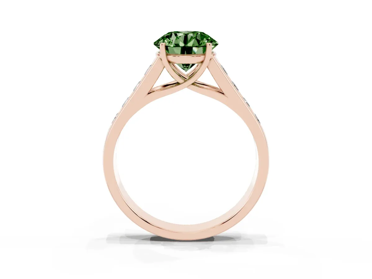 Fancy Green Round Cut Solitaire Channel-Set Diamond Engagement Ring with Four-Prong Setting Rose gold
