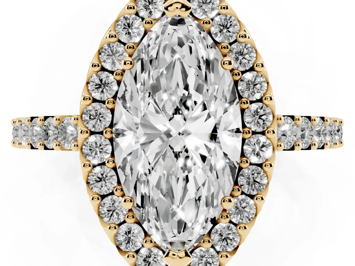 Marquise Cut Halo Diamond Pavé Solitaire Ring Yellow gold