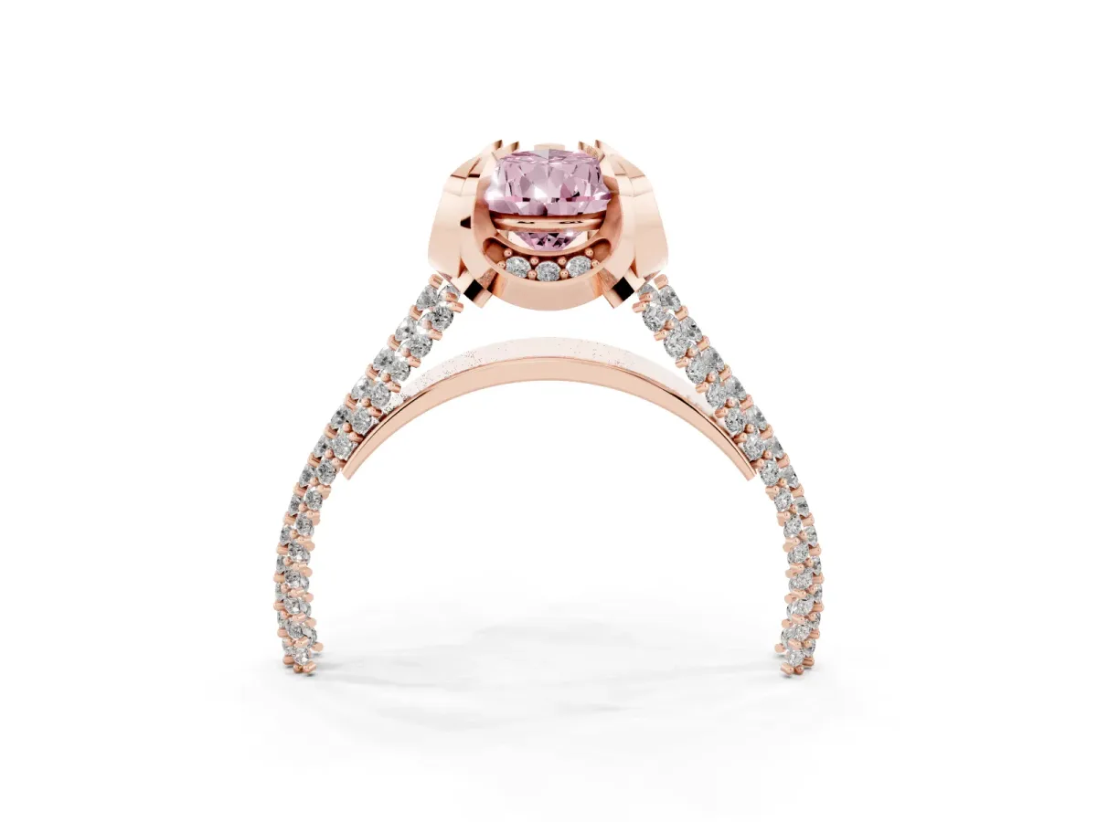 Fancy Pink Pear Cut Solitaire Pave Split Shank Ring with Four-Prong Setting Rose gold