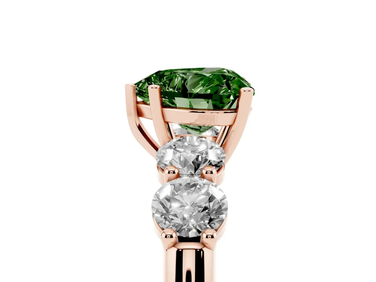 Fancy Green Heart Cut Cut Five-Stone Prong Set Diamond Ring with Classic Band Rose gold