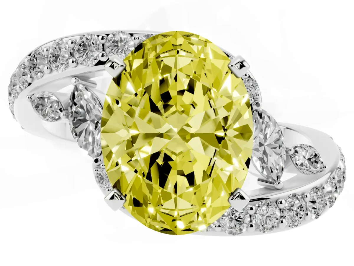 Fancy Yellow Oval Cut Solitaire with Pavé Twist Band and Four-Prong Setting Silver