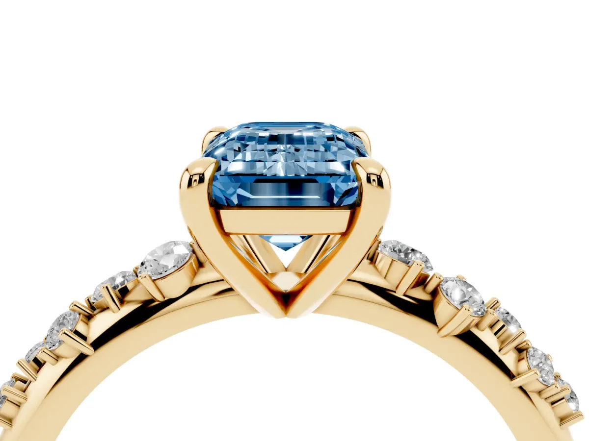 Fancy Blue Emerald Cut Cut Diamond Vine Band with Four-Prong Setting Yellow gold