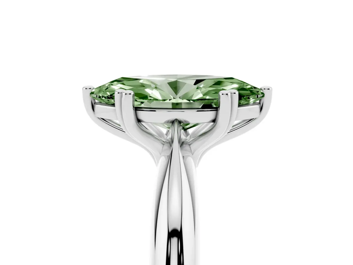 Fancy Green Marquise Cut Cut Solitaire Engagement Ring with Tapered Band and Four-Prong Setting Platinum