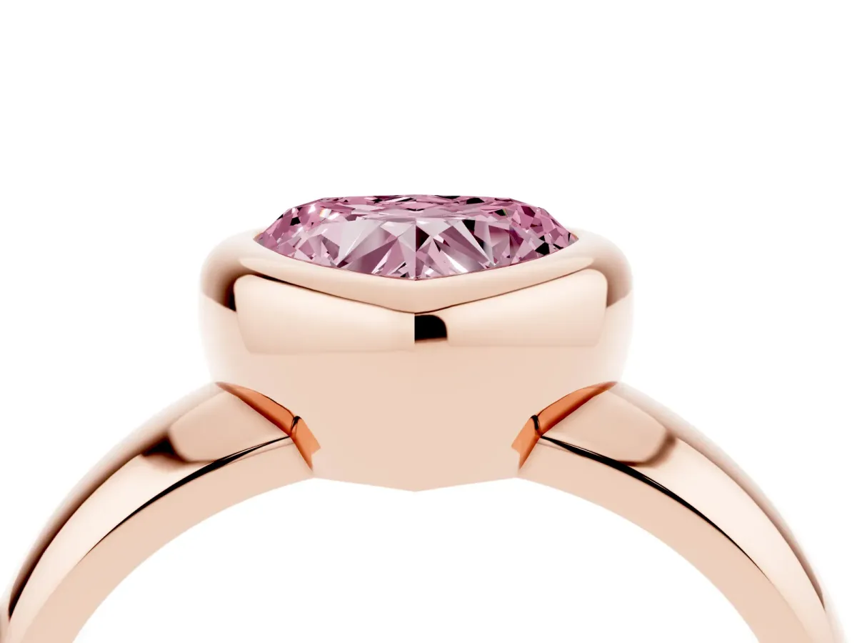 Fancy Pink Bezel Set Heart Cut Solitaire Ring with Wide Band Rose gold