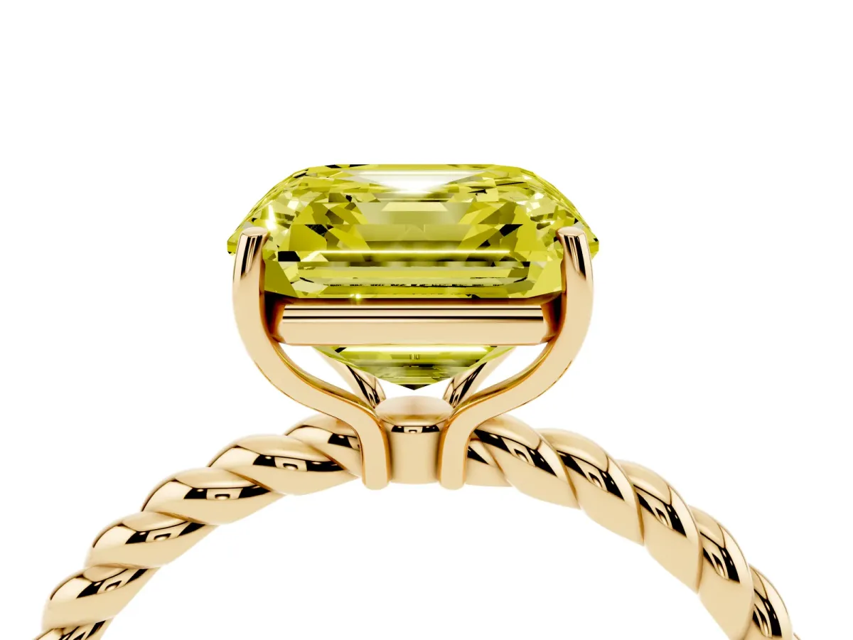 Fancy Yellow Asscher Cut Solitaire Twist Band Ring with Four-Prong Setting Yellow gold