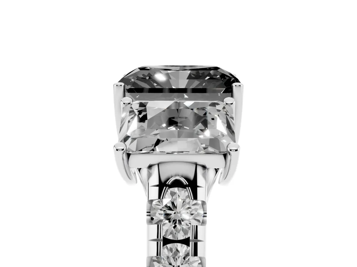 Fancy Black Three-Stone Radiant Cut Diamond Pavé Band with Prong Setting Silver