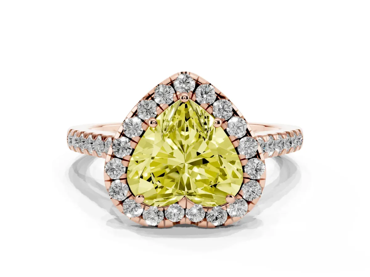 Fancy Yellow Heart Cut Halo Pave Diamond Engagement Ring with Four-Prong Setting Rose gold