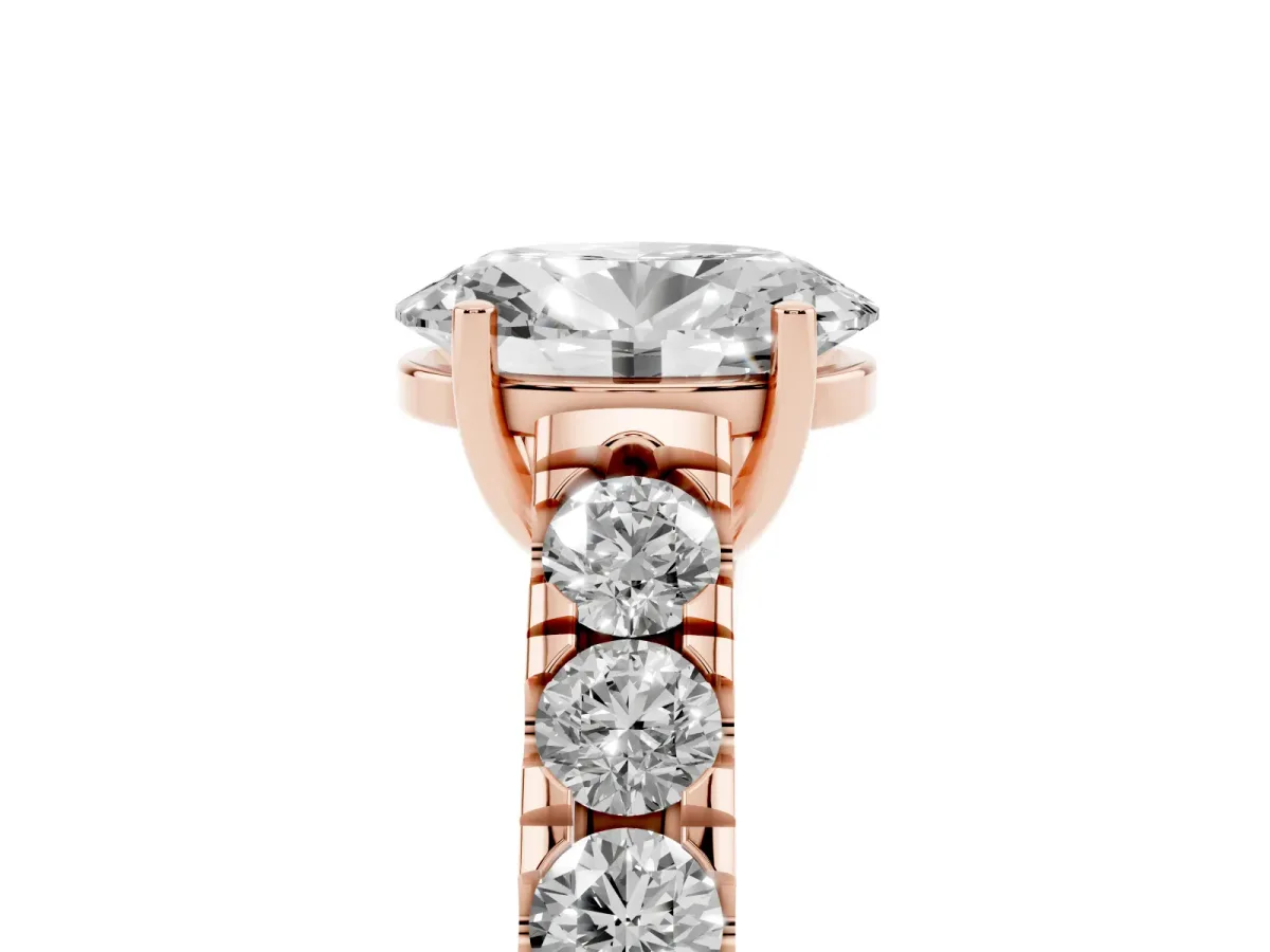 Oval Cut Cut Diamond Solitaire Ring with Micro Pave Band and Prong Setting Rose gold