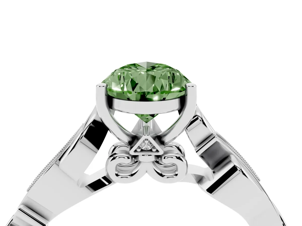 Fancy Green Pear Cut Solitaire Vine Band with Milgrain Prong Setting Silver