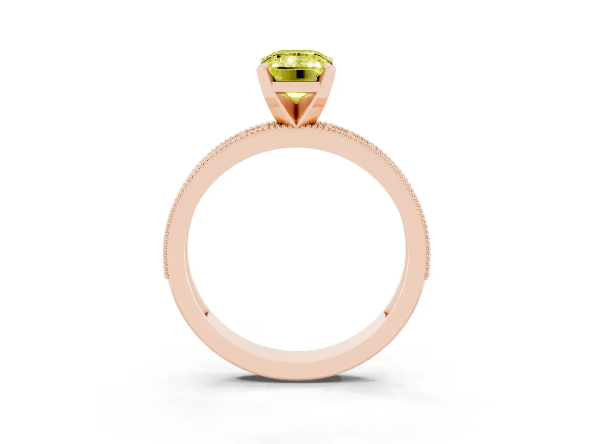 Fancy Yellow Emerald Cut Diamond Milgrain Pavé Engagement Ring with Four-Prong Setting Rose gold