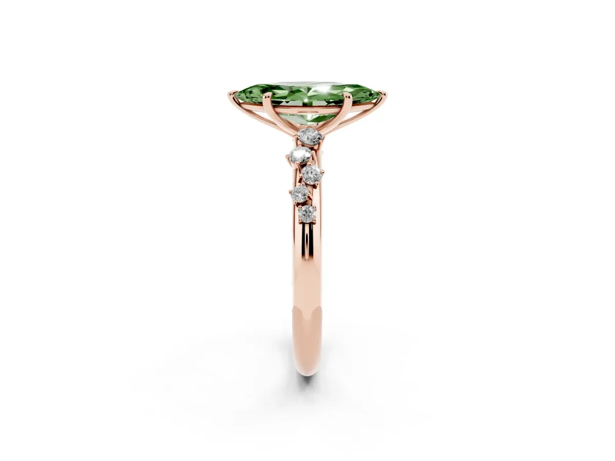 Fancy Green Marquise Cut Diamond Cluster Prong-Set Solitaire Ring Rose gold