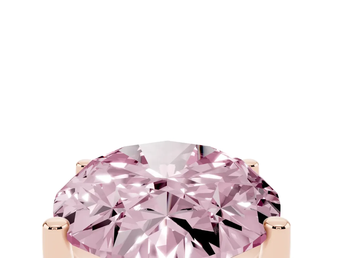 Fancy Pink Oval Cut Cut Diamond Solitaire Engagement Ring with Tapered Plain Band and Four-Prong Setting Rose gold