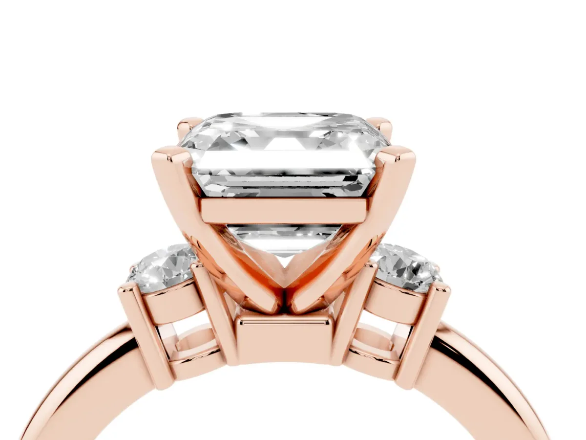Three-Stone Asscher Cut Cut Diamond Solitaire with Prong Setting and Classic Band Rose gold