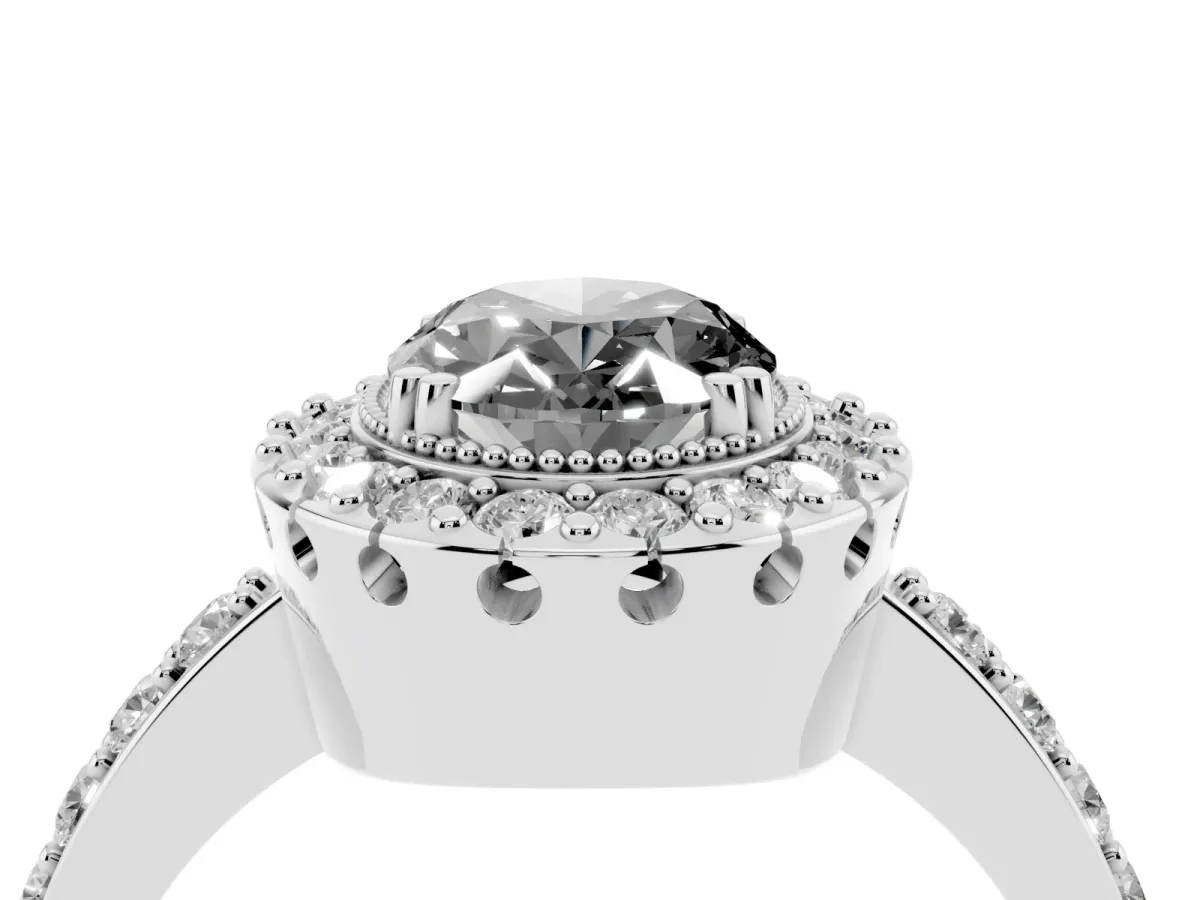Fancy Black Oval Cut Diamond Halo Ring with Pavé Band and Prong Setting White gold