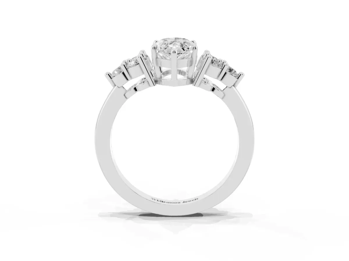 Marquise Cut Brilliant Diamond Cluster Accent Solitaire Ring with Prong Setting Silver