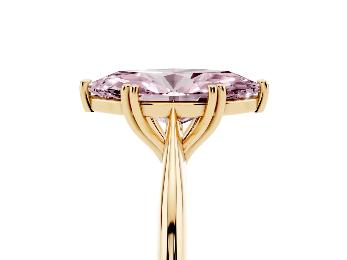 Fancy Pink Marquise Cut Solitaire Diamond Ring with Six-Prong Setting and Classic Band Yellow gold