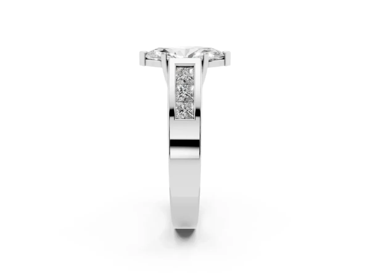 Marquise Cut Cut Channel Set Solitaire Ring with Four-Prong Setting Platinum