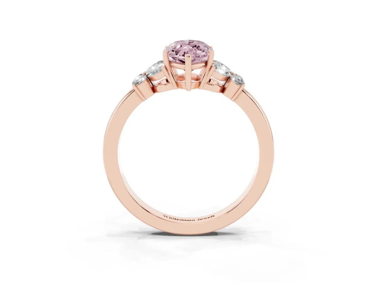 Fancy Pink Marquise Cut Cut Solitaire Floral Diamond Ring with Four-Prong Setting Rose gold