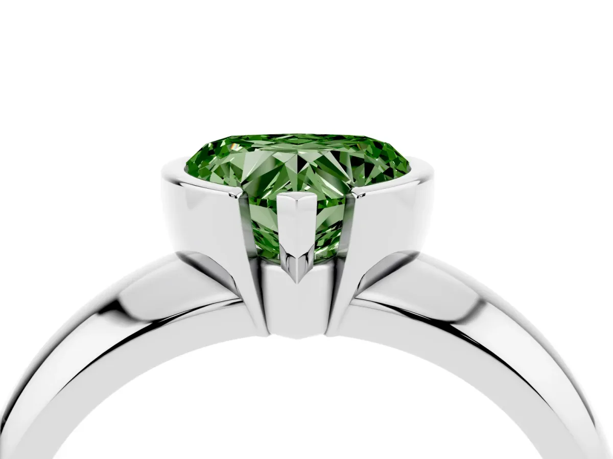 Fancy Green Heart Cut Solitaire Tension Set Diamond Ring with Wide Band White gold