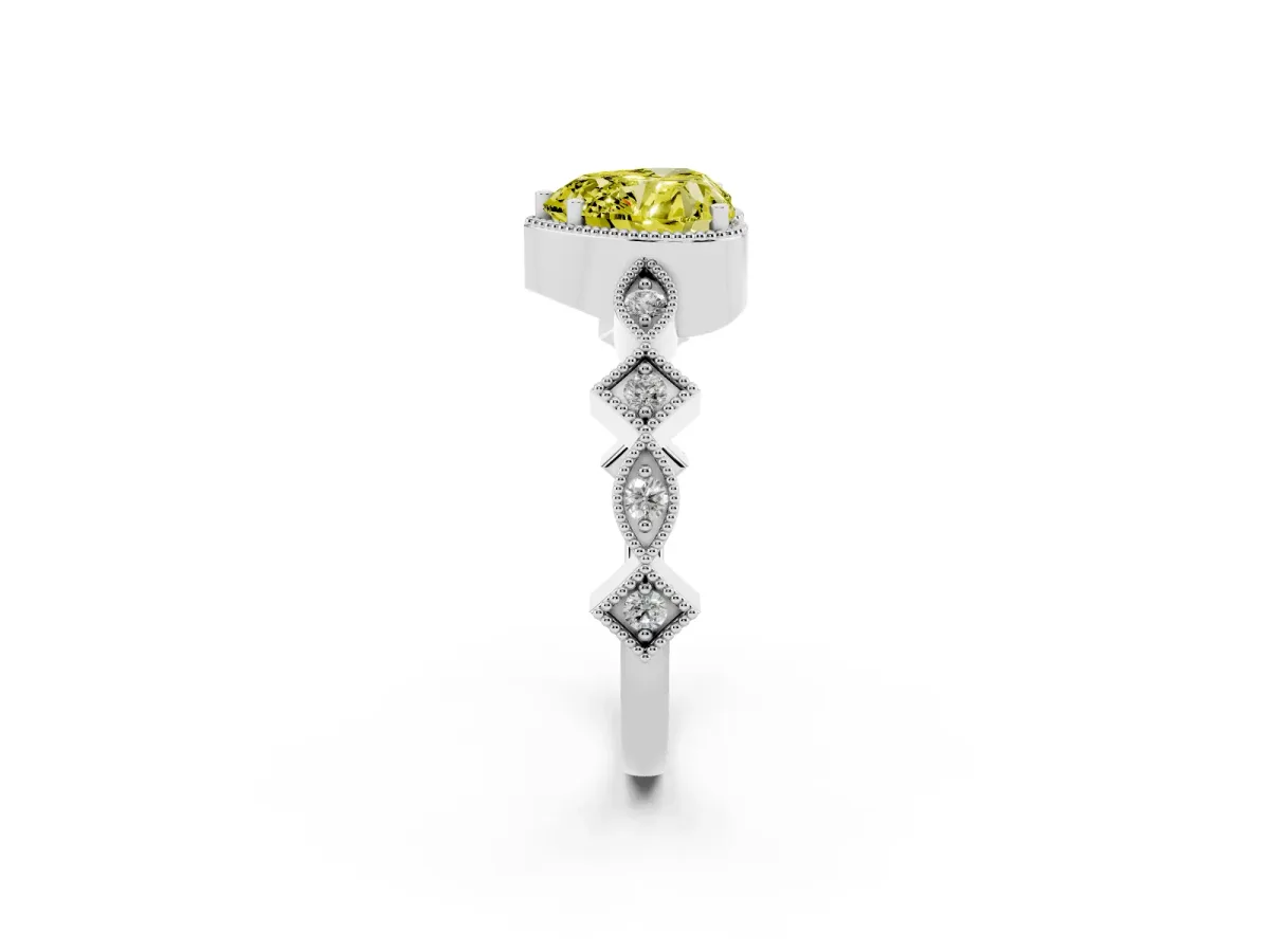 Fancy Yellow Heart Cut Milgrain Marquise Diamond Twist Band Ring Silver