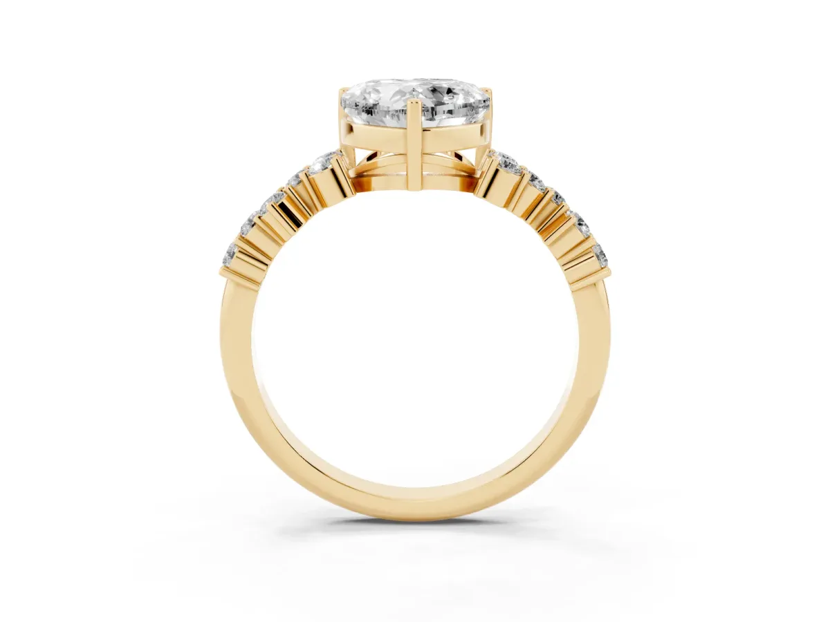 Heart Cut Diamond Scattered Round Accent Ring with Prong Setting Yellow gold