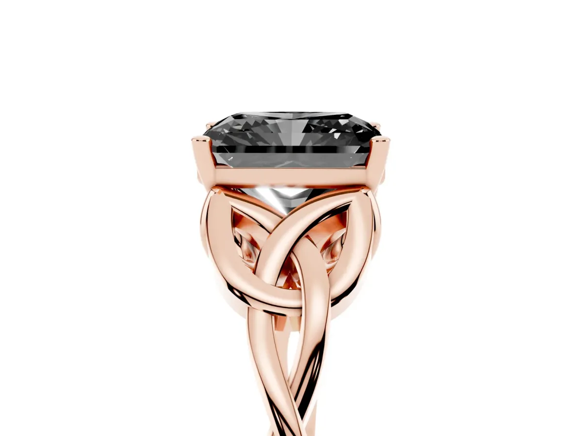 Fancy Black Radiant Cut Diamond Solitaire Engagement Ring with Celtic Knot Band and Four-Prong Setting Rose gold