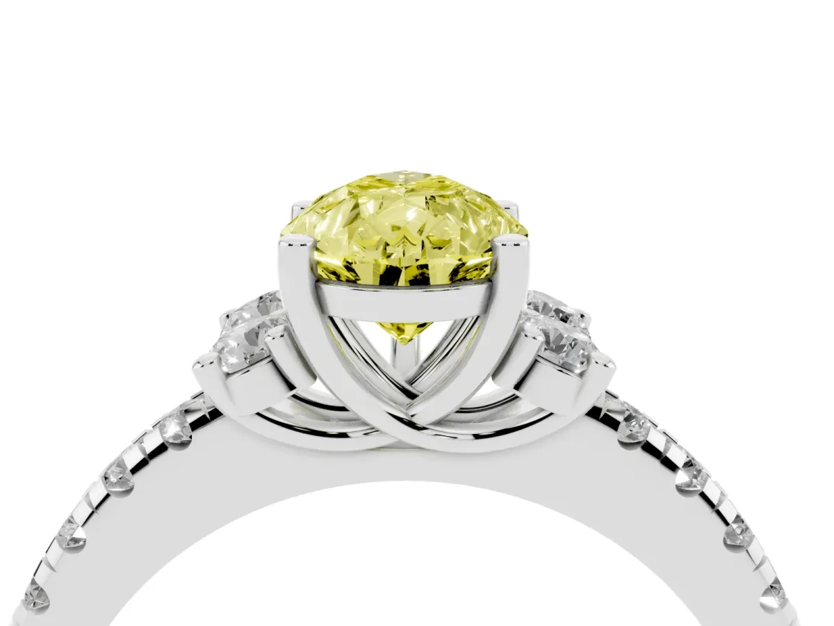 Fancy Yellow Pear Cut Diamond Three-Stone Pave Band with Four-Prong Setting Platinum