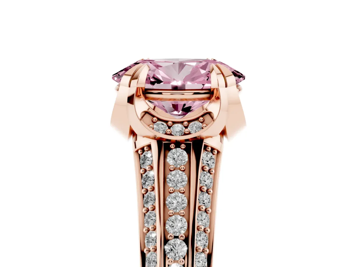 Fancy Pink Oval Cut Solitaire Pave Split Shank Ring with Four-Prong Setting Rose gold