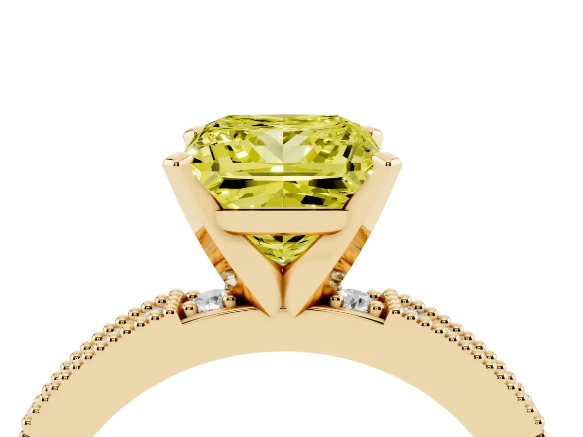Fancy Yellow Princess Cut Solitaire with Pavé Band and Four-Prong Setting Yellow gold