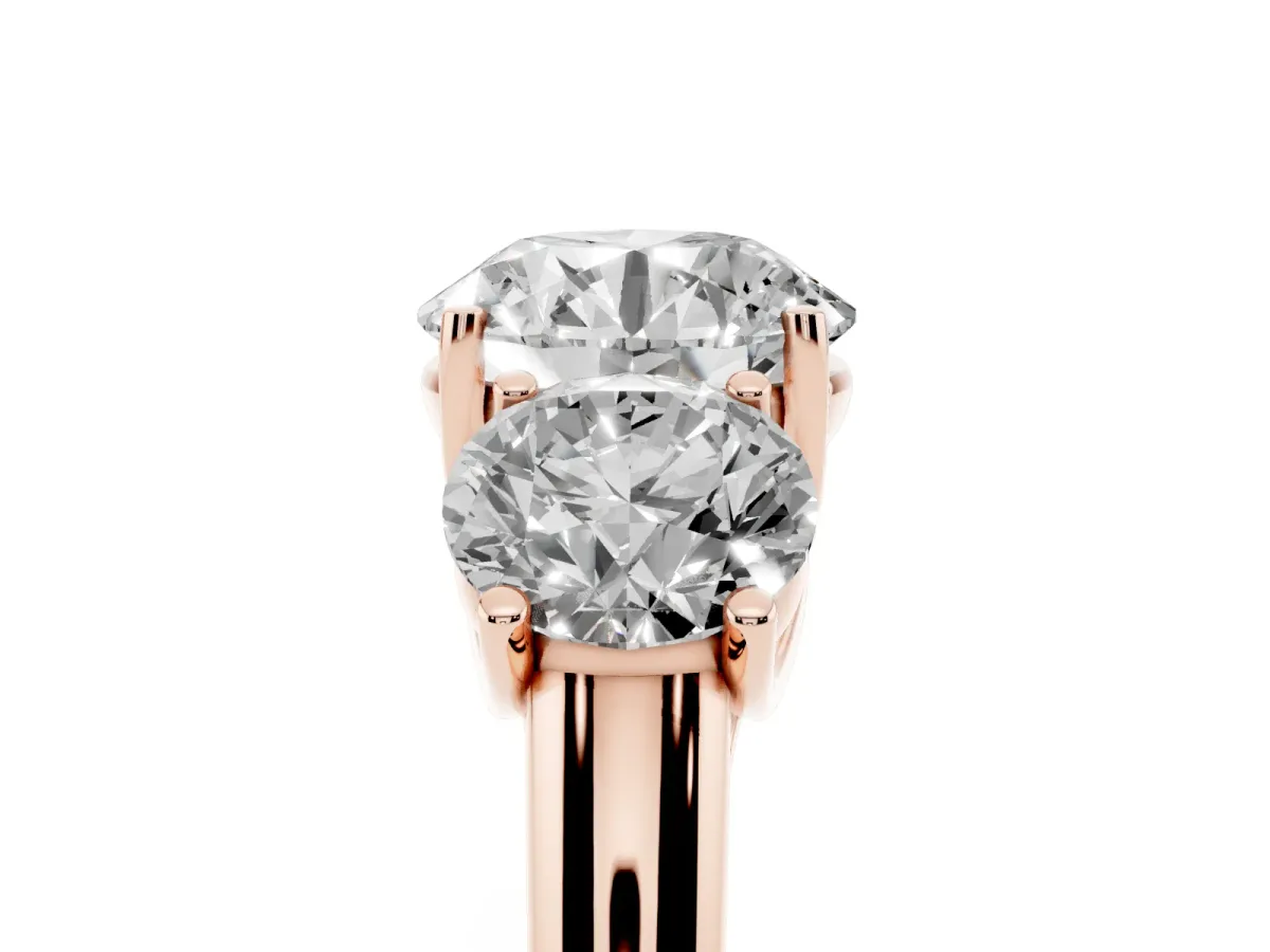 Three-Stone Round Cut Diamond Engagement Ring with Prong Setting Rose gold