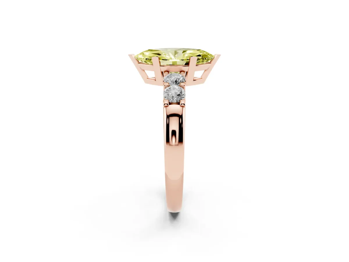 Fancy Yellow Marquise Cut Brilliant Cut Diamond Five-Stone Prong Set Engagement Ring with Channel Band Rose gold