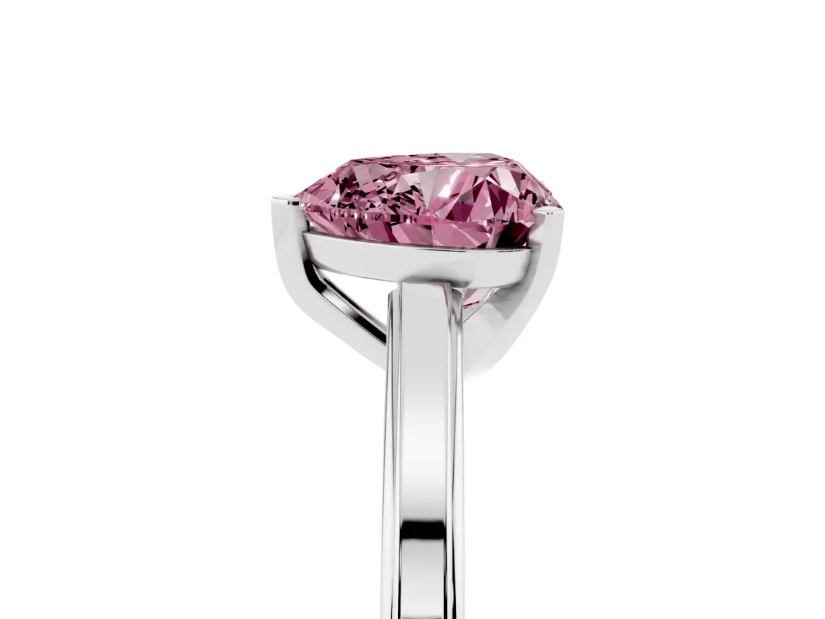 Fancy Pink Heart Cut Solitaire Diamond Ring with Four-Prong Setting and Classic Band Silver