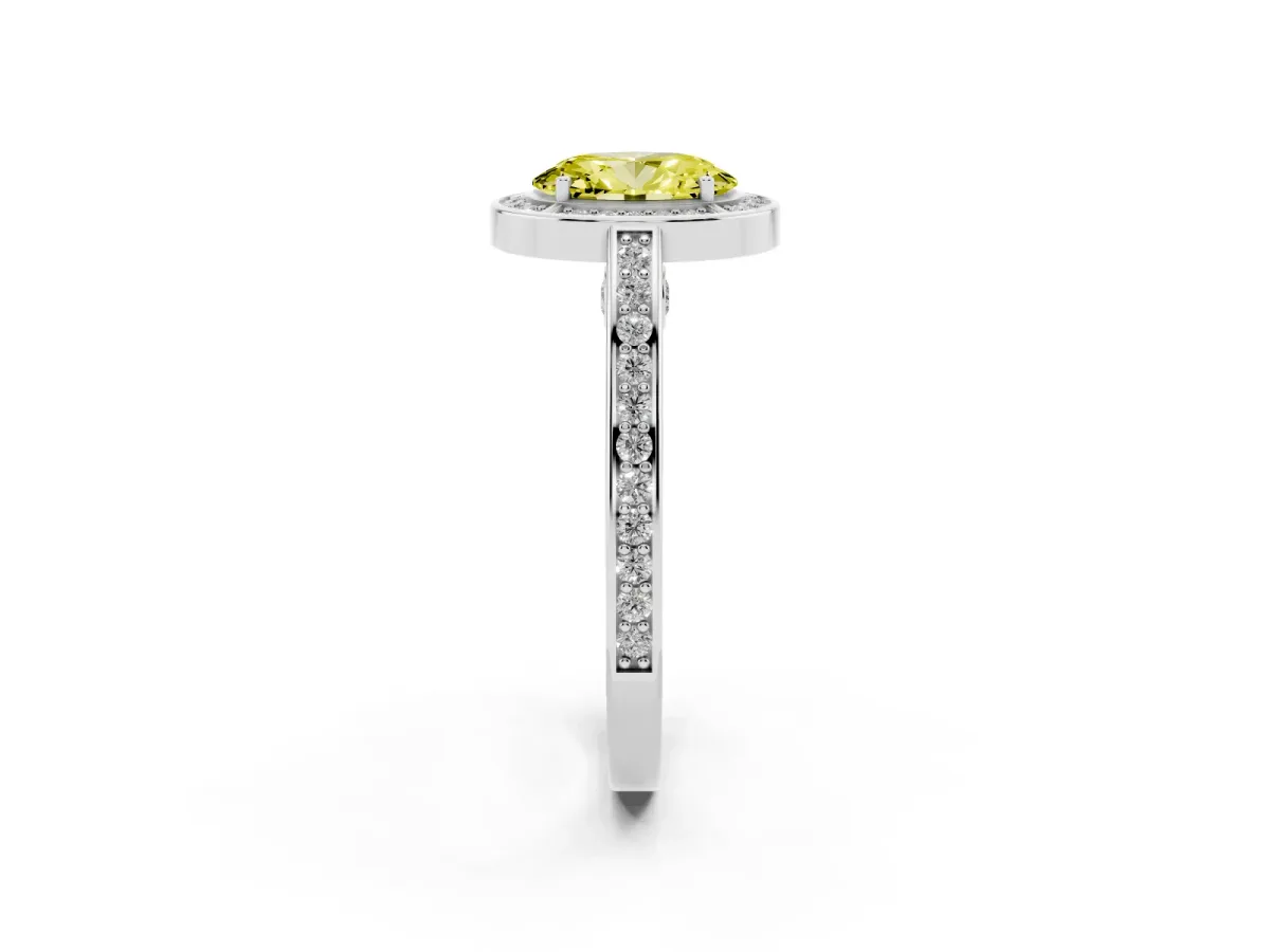 Fancy Yellow Oval Cut Cut Halo Pave Split Shank Prong Setting Ring White gold