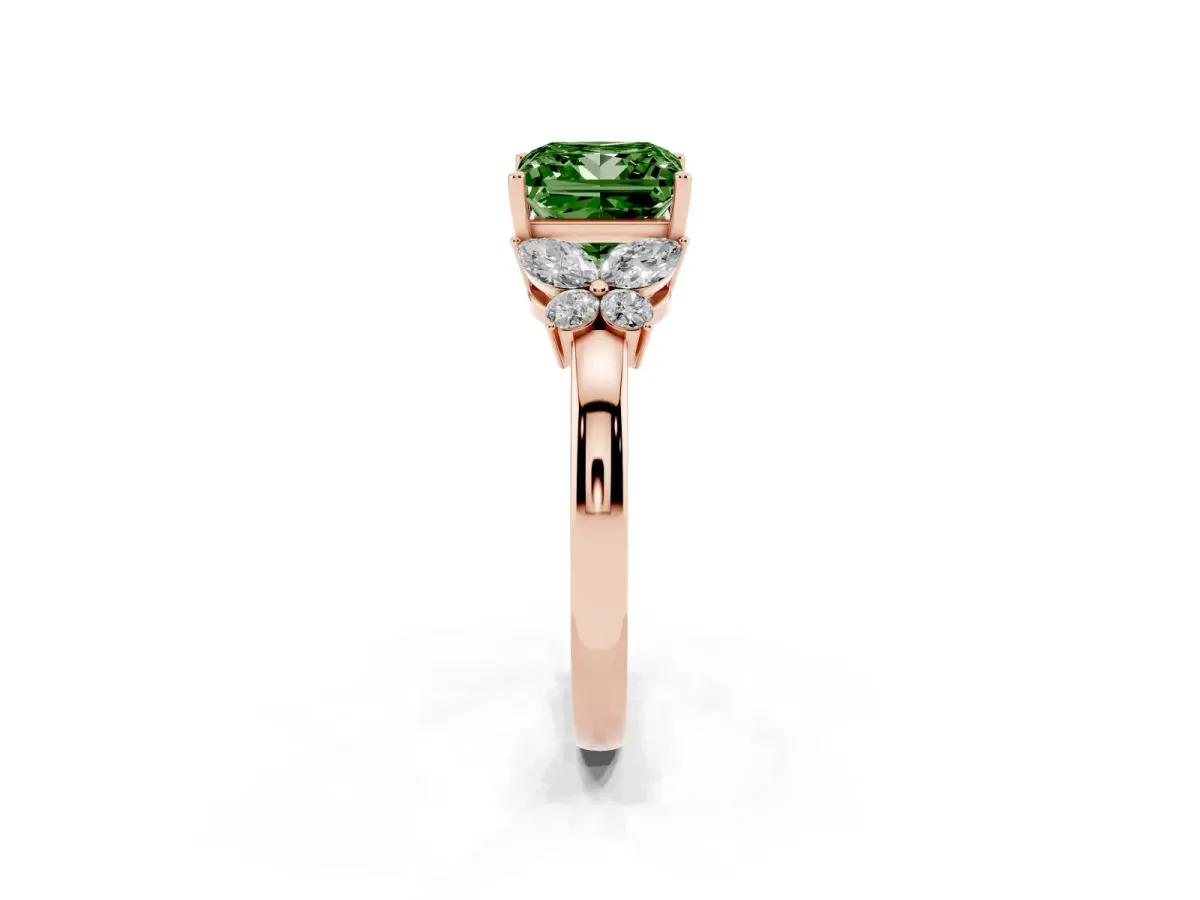 Fancy Green Princess Cut Cut Solitaire Floral Diamond Ring with Four-Prong Setting Rose gold