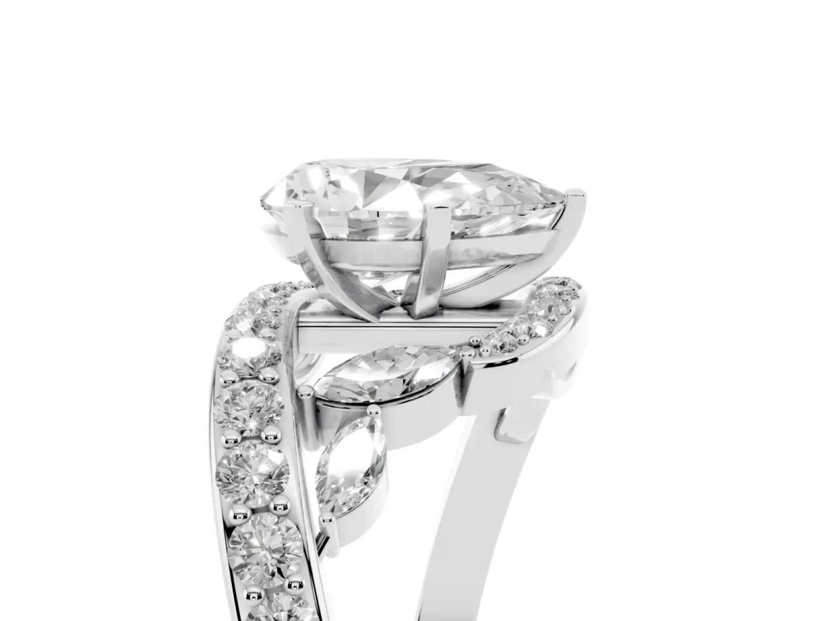 Pear Cut Solitaire with Pavé Twist Band and Four-Prong Setting Silver